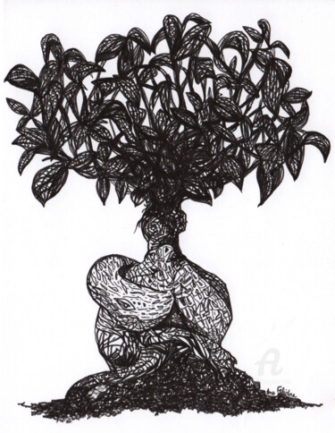 Dessin intitulée "Ficus bonsaï" par Ana Felidae, Œuvre d'art originale, Marqueur