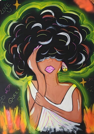Painting titled "Pensif girl" by Anafoxybooh, Original Artwork, Acrylic