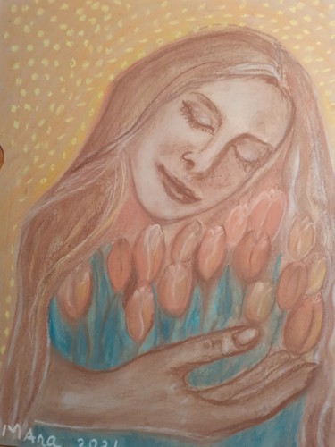 Dessin intitulée "Joyeux anniversaire" par Ana Macovei, Œuvre d'art originale, Pastel