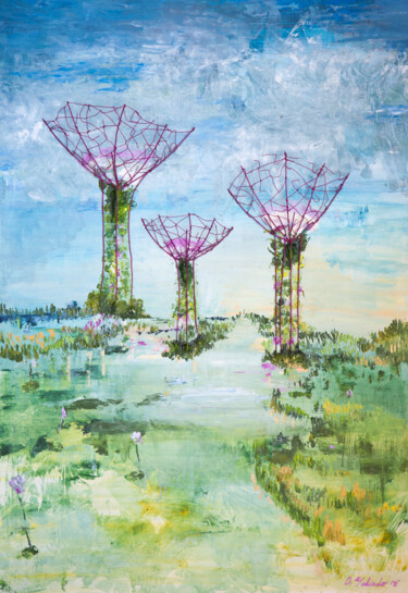 Painting titled "SUPERTREES" by Anahi Galindo, Original Artwork, Oil