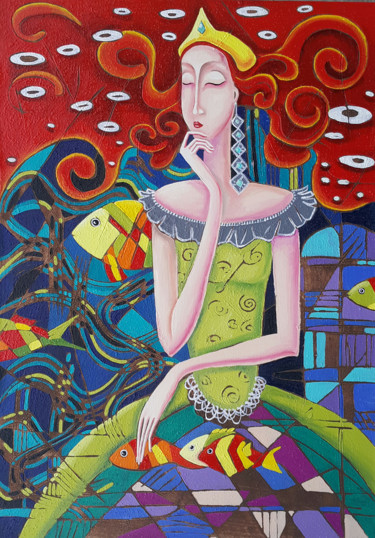 Painting titled "The queen of the se…" by Anahit Mirijanyan, Original Artwork, Oil Mounted on Wood Stretcher frame