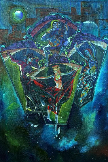 Pintura titulada "Night music lantern…" por Anahit Mirijanyan, Obra de arte original, Oleo Montado en Bastidor de camilla de…