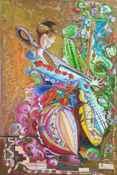 Painting titled "Soul music (60x90cm…" by Anahit Mirijanyan, Original Artwork, Oil Mounted on Wood Stretcher frame