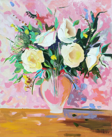 Painting titled "Roses" by Anahit Mirijanyan, Original Artwork, Oil Mounted on Wood Stretcher frame