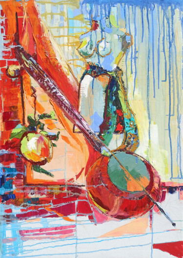 Pintura intitulada "Still life - musica…" por Anahit Mirijanyan, Obras de arte originais, Óleo Montado em Armação em madeira