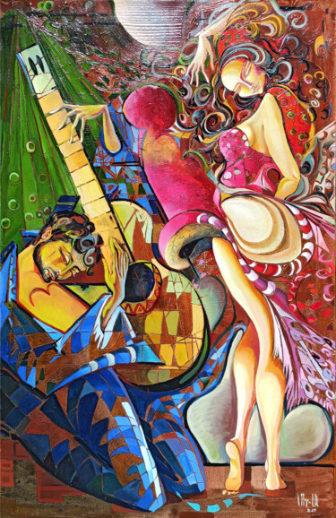 Painting titled "Flamenco" by Anahit Mirijanyan, Original Artwork, Oil Mounted on Wood Stretcher frame