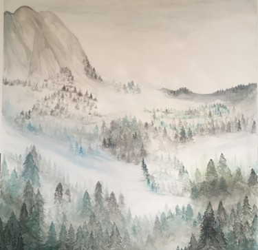 Peinture intitulée "Mount Rainier view…" par Anaïs Goudjil, Œuvre d'art originale, Aquarelle Monté sur Panneau de bois
