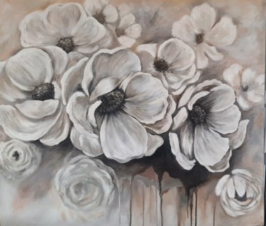 Painting titled "White flowers" by Ana Isac, Original Artwork, Oil