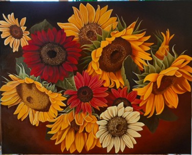 Картина под названием "sunflowers" - Ana Isac, Подлинное произведение искусства, Масло