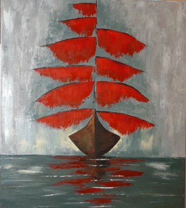 Painting titled "Red" by Ana Isac, Original Artwork, Oil