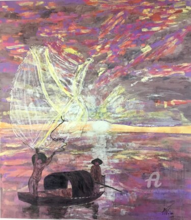 Peinture intitulée "Pêche à l'espoir" par Anaïse Nolan, Œuvre d'art originale