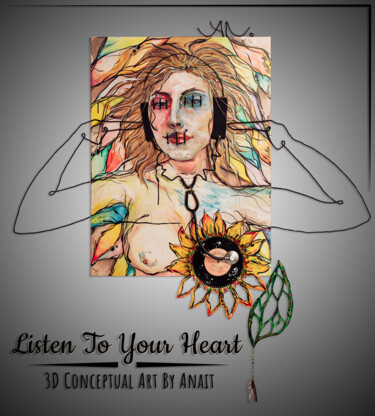 Ζωγραφική με τίτλο "Listen To Your Hear…" από Anastasia Anait, Αυθεντικά έργα τέχνης, Ακρυλικό