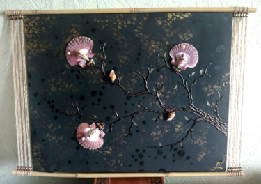 Marine Sakura 3D artwork with pearls and shells by Anait Collages titled "Marine Sakura 3D ar…" by Anastasia Anait, Original Art, Acrylic Mounted on Cardboard