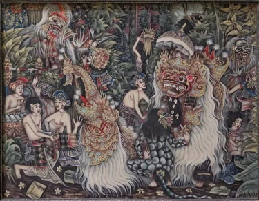 Painting titled "Barong And Rangda" by Dwi Wuryaningsih, Original Artwork, Oil