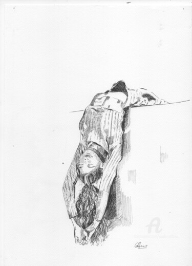 Dibujo titulada "Todo patas arriba" por Analía Alfano, Obra de arte original, Bolígrafo