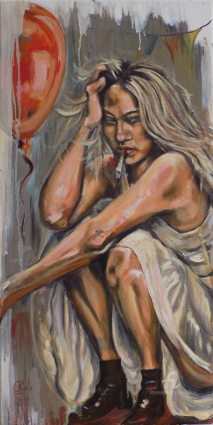 Painting titled "Mejor no te cuento…" by Analía Alfano, Original Artwork, Oil Mounted on Wood Stretcher frame