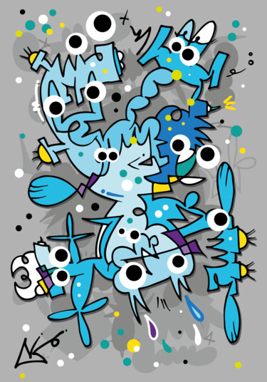 Schilderij getiteld "Blue Jelly #3" door Koen Haarbosch, Origineel Kunstwerk, Graffiti