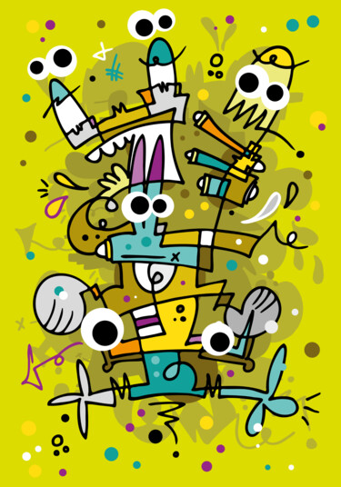 Картина под названием "Crazy Carnival #3 -…" - Koen Haarbosch, Подлинное произведение искусства, Рисунок распылителем краски