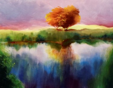 Painting titled "Read Lake" by Ana-Maria Iancu, Original Artwork, Acrylic