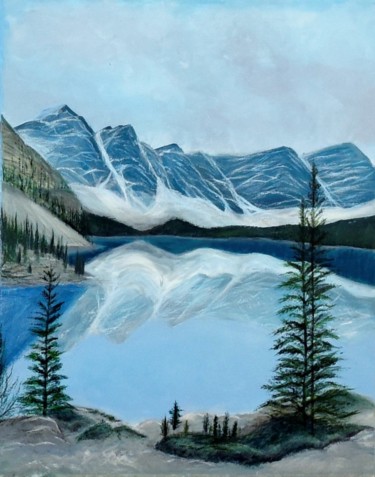 Painting titled "Moraine Lake" by Ana-Maria Iancu, Original Artwork, Acrylic Mounted on Wood Stretcher frame