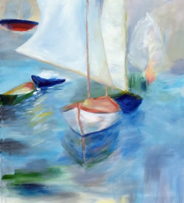 Painting titled "Sail" by Ana-Maria Iancu, Original Artwork, Acrylic Mounted on Wood Stretcher frame