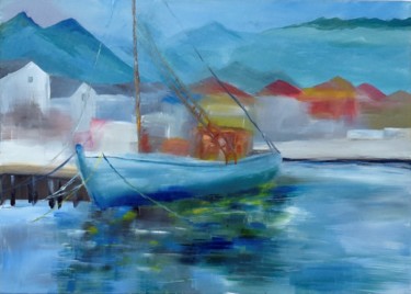 Schilderij getiteld "Harbor" door Ana-Maria Iancu, Origineel Kunstwerk, Acryl Gemonteerd op Frame voor houten brancard