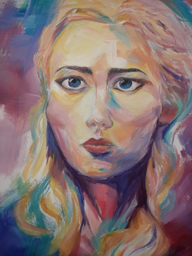 Painting titled "Colorful girl" by Ana-Maria Iancu, Original Artwork, Acrylic Mounted on Wood Stretcher frame