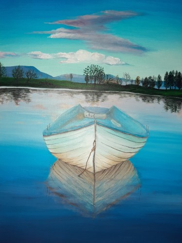 Painting titled "Reflection and sile…" by Ana-Maria Iancu, Original Artwork, Acrylic Mounted on Wood Stretcher frame