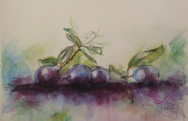 Painting titled "ciruelas 2" by Ana María Gonzalez Jimenez, Original Artwork, Watercolor