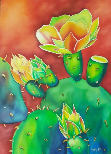 Painting titled "Nopales" by Ana Maria Hernandez, Original Artwork