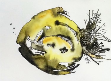 Peinture intitulée "Fish D" par Anamika, Œuvre d'art originale, Aquarelle