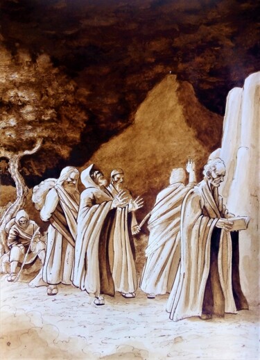Dessin intitulée "Les pèlerins" par Ânanda, Œuvre d'art originale, Encre