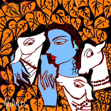Digital Arts titled "krishna-with-group-…" by Anandswaroop Manchiraju, Original Artwork, Digital Painting