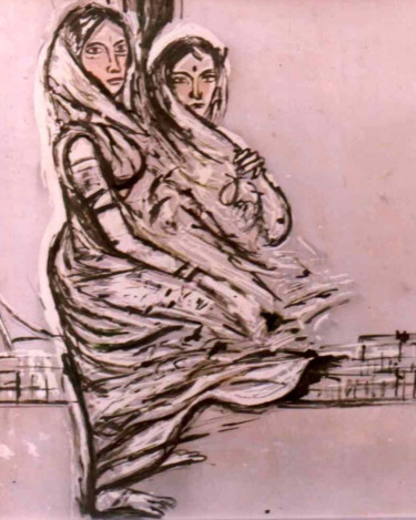 Pittura intitolato "WOMEN AT PORT photo…" da Anandswaroop Manchiraju, Opera d'arte originale, Spray