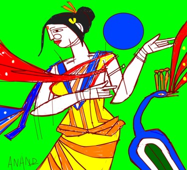 Digital Arts titled "lady-and-pecock.jpeg" by Anandswaroop Manchiraju, Original Artwork, Digital Painting