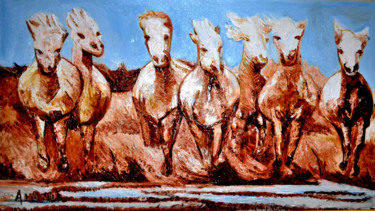 Pittura intitolato "DIVINE HORSES" da Anandswaroop Manchiraju, Opera d'arte originale, Olio