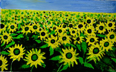Painting titled "SUN FLOWER FIELD" by Anandswaroop Manchiraju, Original Artwork, Oil