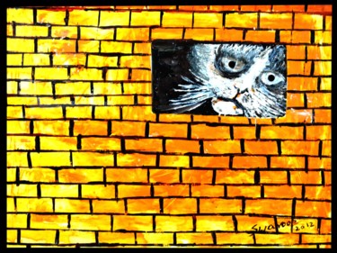 Malarstwo zatytułowany „PEAKING CAT” autorstwa Anandswaroop Manchiraju, Oryginalna praca, Akryl