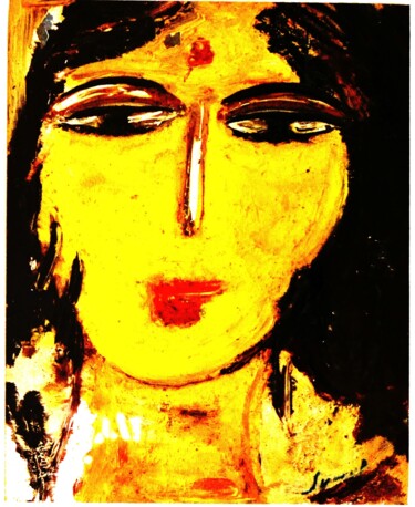Schilderij getiteld "HEAD" door Anandswaroop Manchiraju, Origineel Kunstwerk, Olie