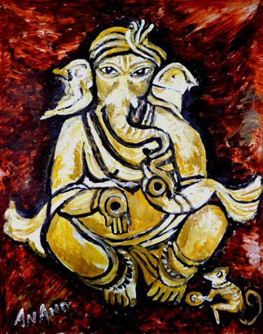 Pintura titulada "MUSICAL GANESHA" por Anandswaroop Manchiraju, Obra de arte original, Acrílico