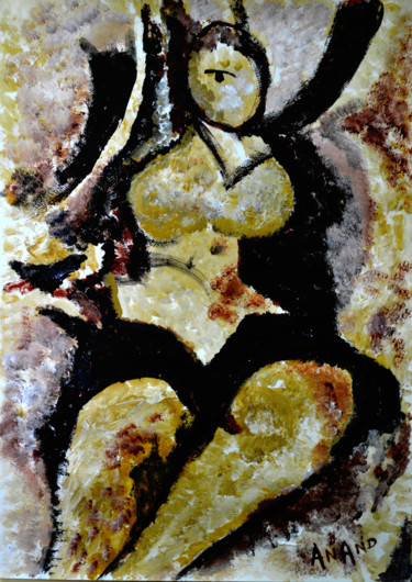 Malerei mit dem Titel "SEATED WOMAN" von Anandswaroop Manchiraju, Original-Kunstwerk, Acryl