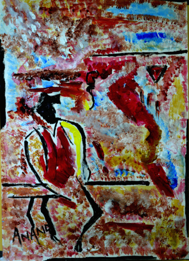 Malerei mit dem Titel "SEATED LONELY" von Anandswaroop Manchiraju, Original-Kunstwerk, Acryl