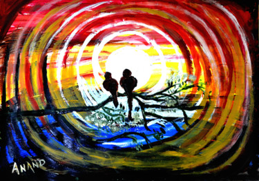 Schilderij getiteld "LOVE BIRDS" door Anandswaroop Manchiraju, Origineel Kunstwerk, Acryl