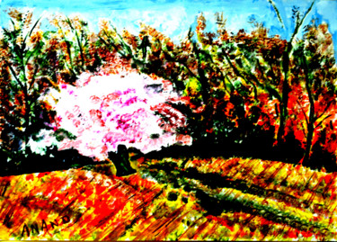 Schilderij getiteld "LONELY BLOOMER" door Anandswaroop Manchiraju, Origineel Kunstwerk, Acryl