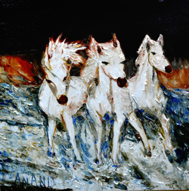 Painting titled "THETHREE" by Anandswaroop Manchiraju, Original Artwork, Oil