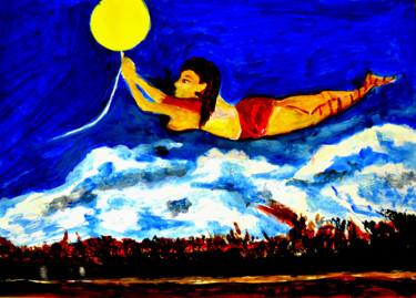 Painting titled "FLYING WITH JOY" by Anandswaroop Manchiraju, Original Artwork, Acrylic