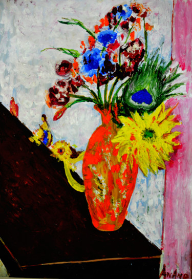 Malerei mit dem Titel "STUDY OF FLOWERS-2" von Anandswaroop Manchiraju, Original-Kunstwerk, Acryl