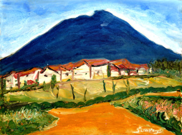 Malerei mit dem Titel "HILL SIDE" von Anandswaroop Manchiraju, Original-Kunstwerk, Öl