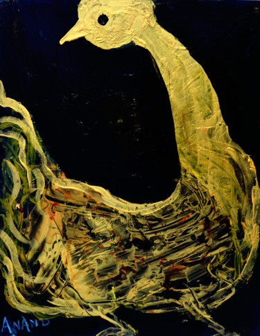 Картина под названием "GOLDEN BIRD" - Anandswaroop Manchiraju, Подлинное произведение искусства, Акрил