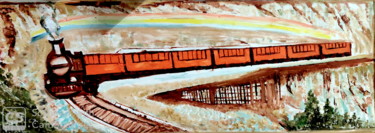 Schilderij getiteld "THE TRAIN" door Anandswaroop Manchiraju, Origineel Kunstwerk, Olie